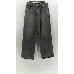 UNIQLO JEANS Women's Washed Black Denim Straight-Leg Wide Jeans SZ 27X31